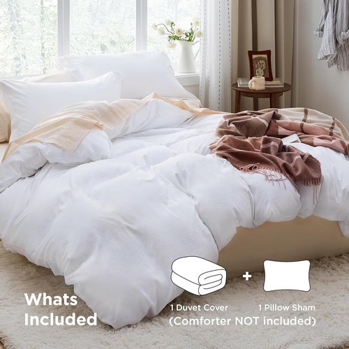 Bedsure Bright White Duvet Cover Set - Extra Soft Twin/Twin XL Bedding, 2 Pieces with Zipper Closure & Pillow Sham