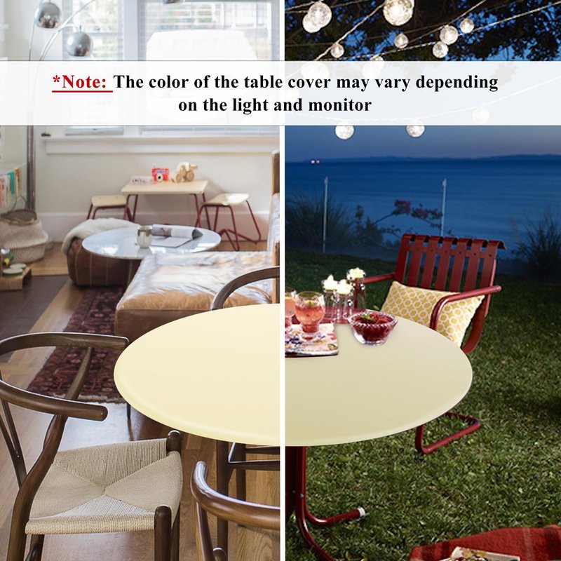 Obstal Fitted Round Table Cloth, Reversible Waterproof Stain Resistant Elastic Stretch Tablecloth, Wipe Clean Table Cover for Outdoor/Indoor Use, Fits Round Tables 30" - 36" Diameter, Cream