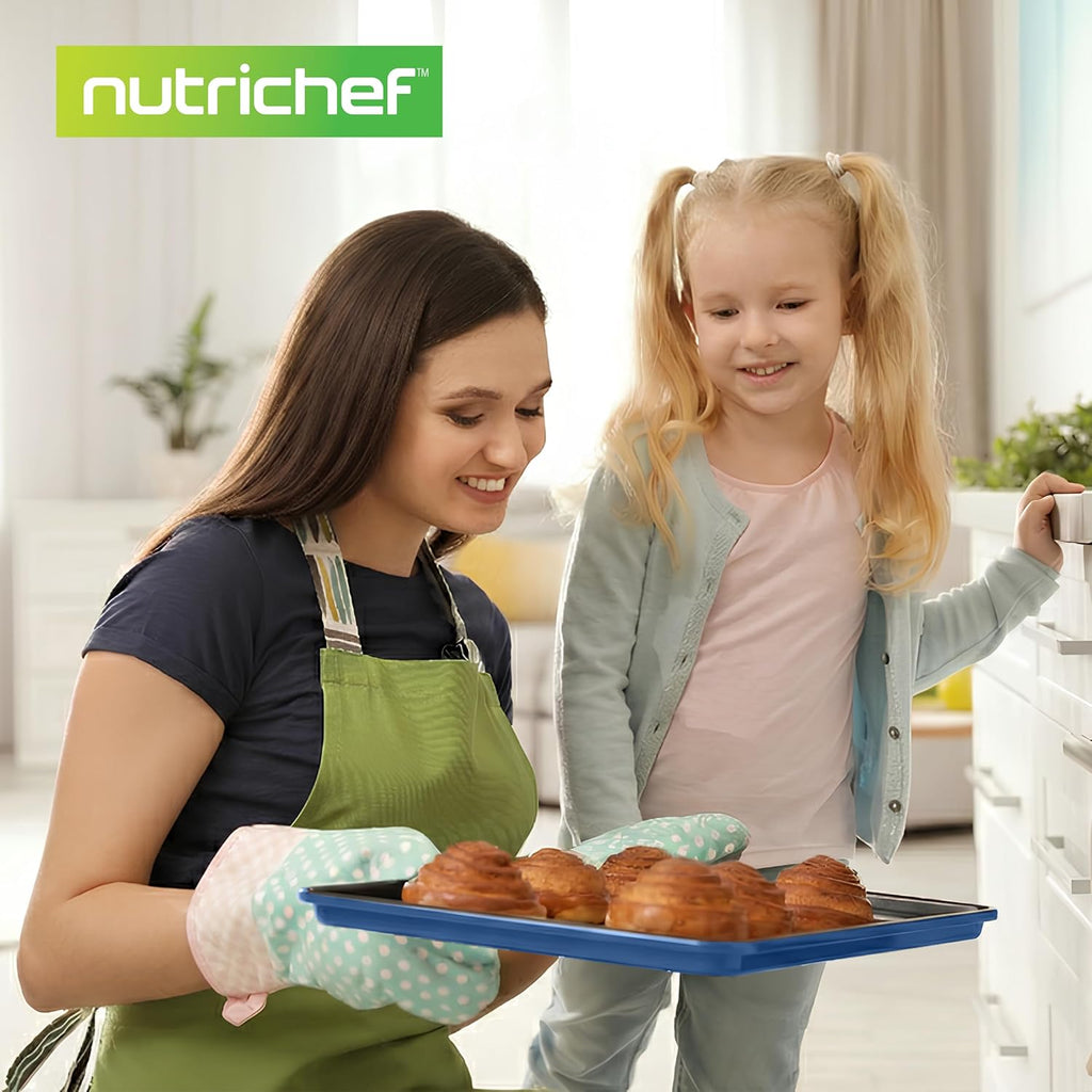 NutriChef 8-Piece Nonstick Bakeware Set | Oven Safe Up to 450°F - Round, Loaf, Muffin, & Cookie Pans (Blue)