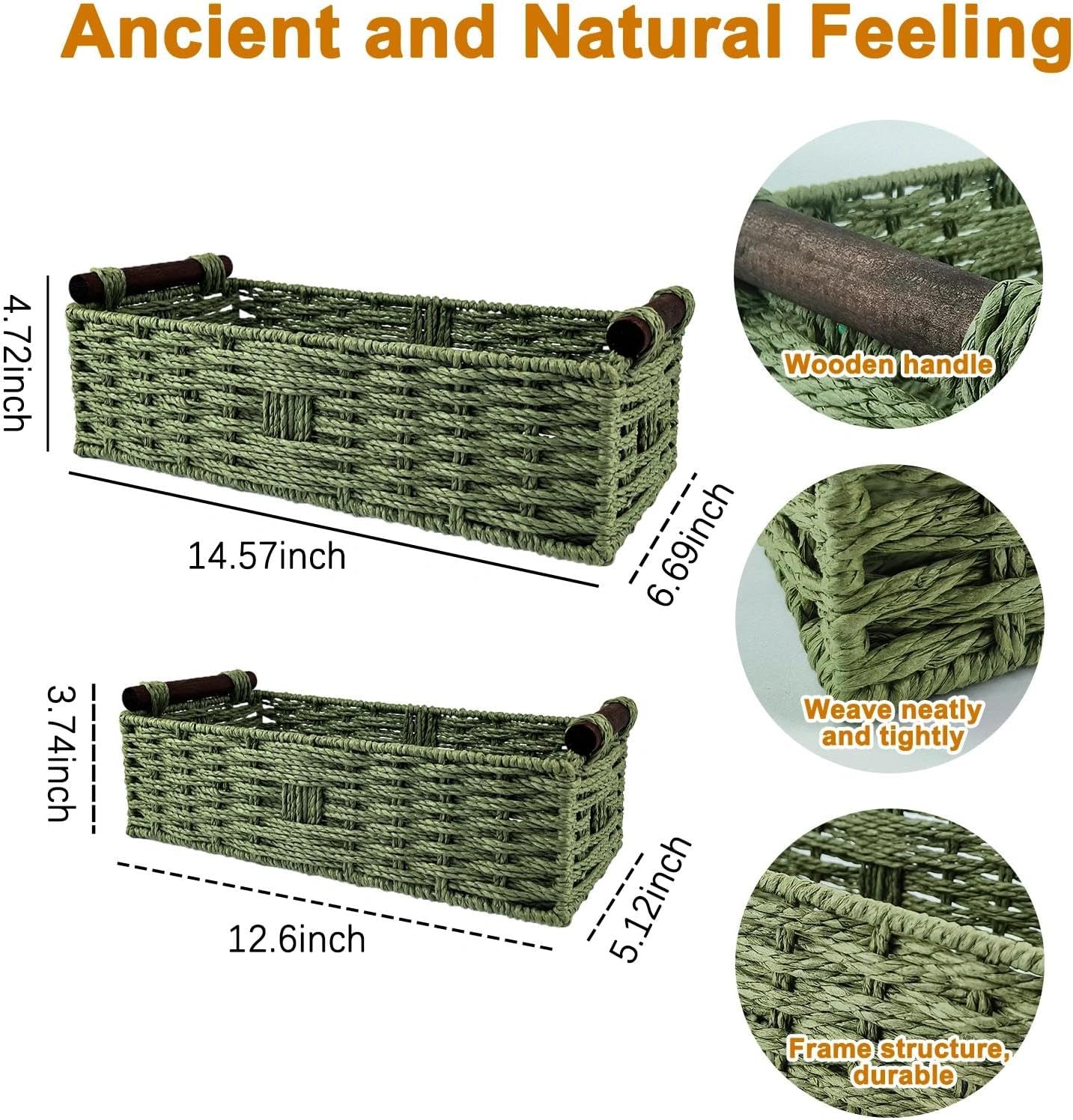 Skiennix Green Toilet Basket | Stylish Bathroom Organizer & Storage | 2-Piece Paper Rope Wicker Holder