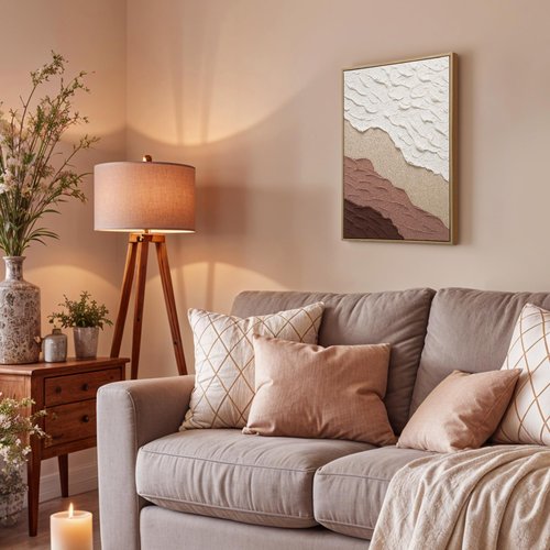 ArtbyHannah Framed Textured Wall Art, 16x 24 Inch Hand-painted 3D Neutral Paintings Modern Abstract Ocean Wave Beach Sandstone Minimalist Artwork Decor for Hallway, Living Room Office, Hotel Decorations