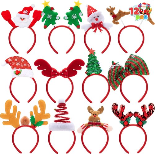 JOYIN Christmas Headbands - 12 Assorted Designs for Holiday Parties | Unisex One Size Fits All