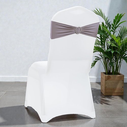 MDS Spandex Chair Sashes - Premium Stretch Covers with Buckle Slider | Pack of 10 - Silver Gray