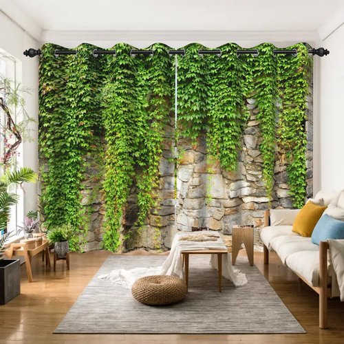 Umpoo Green Ivy Leaf Blackout Curtains Leaves Plants Rustic Stone Wall Spring Scenery Curtain for Living Room Bedroom Home Decoration Window Drapes Fabric Set of 2 Panels, 42x84 Inch