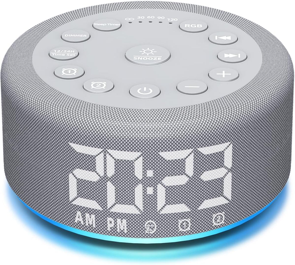 Skiennix White Noise Machine - Dual Alarm Clock with Rechargeable Battery & Night Light | 30 Sounds, 5 Timers