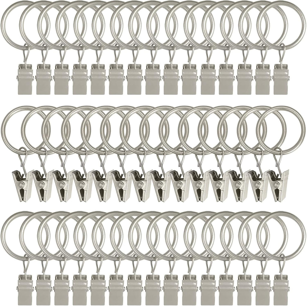 Skiennix Metal Curtain Rings - 44 Pack Drapery Clips with 1 Inch Inner Diameter - Matte Silver Finish