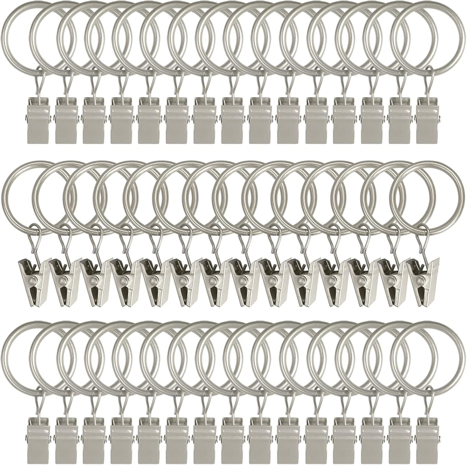 Skiennix Metal Curtain Rings - 44 Pack Drapery Clips with 1 Inch Inner Diameter - Matte Silver Finish