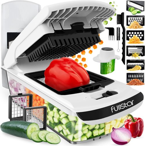 Fullstar Vegetable Chopper & Mandoline Slicer - 8-in-1 Kitchen Gadget with Container & Julienne Feature | White