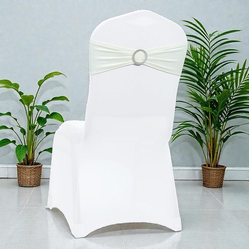 MDS Spandex Chair Sashes - Premium Stretch Covers with Buckle Slider for Weddings & Events | Ivory, Pack of 50