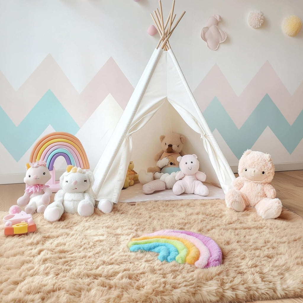 OLANLY 4x4 Soft Fluffy Shaggy Accent Rug - Machine Washable Indoor Carpet for Bedroom & Nursery, Beige