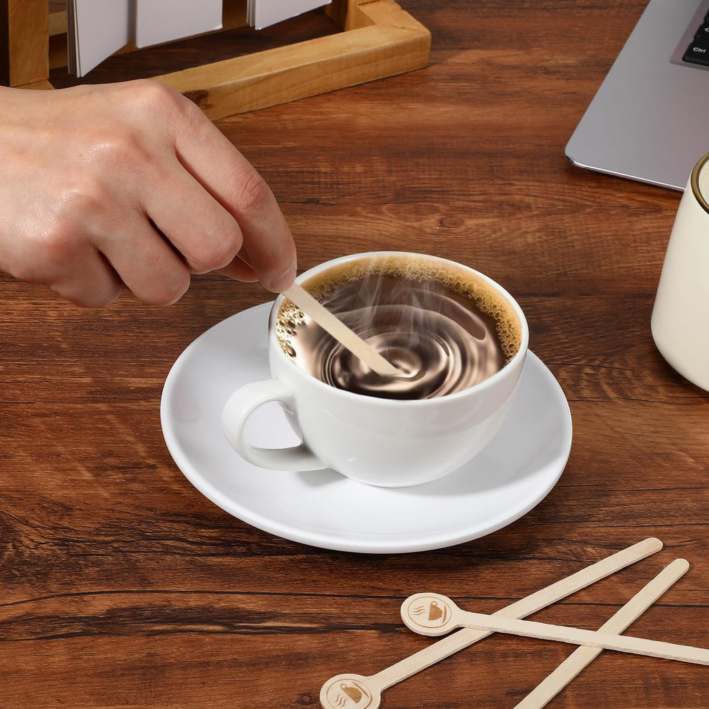 MBAIYO 400 Pcs Coffee Stir Stirrers, 5.9 Inch Natural Wooden Coffee Mixer Stick With Round Ends Swizzle Drink Sticks Disposable Stir Sticks for Coffee Cocktails Milk Tea Honey Hot Chocolate