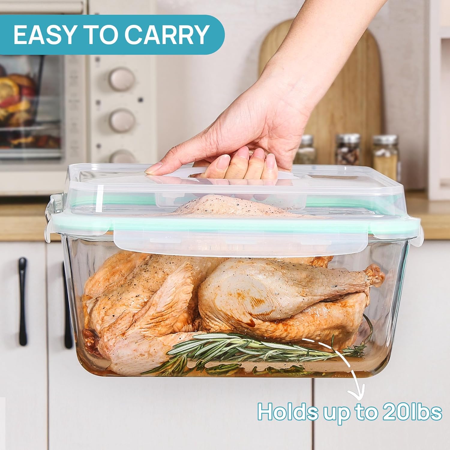 Vtopmart Extra Large Glass Food Storage Containers - 6.5L | Airtight Snap Lids, BPA Free, Oven Safe