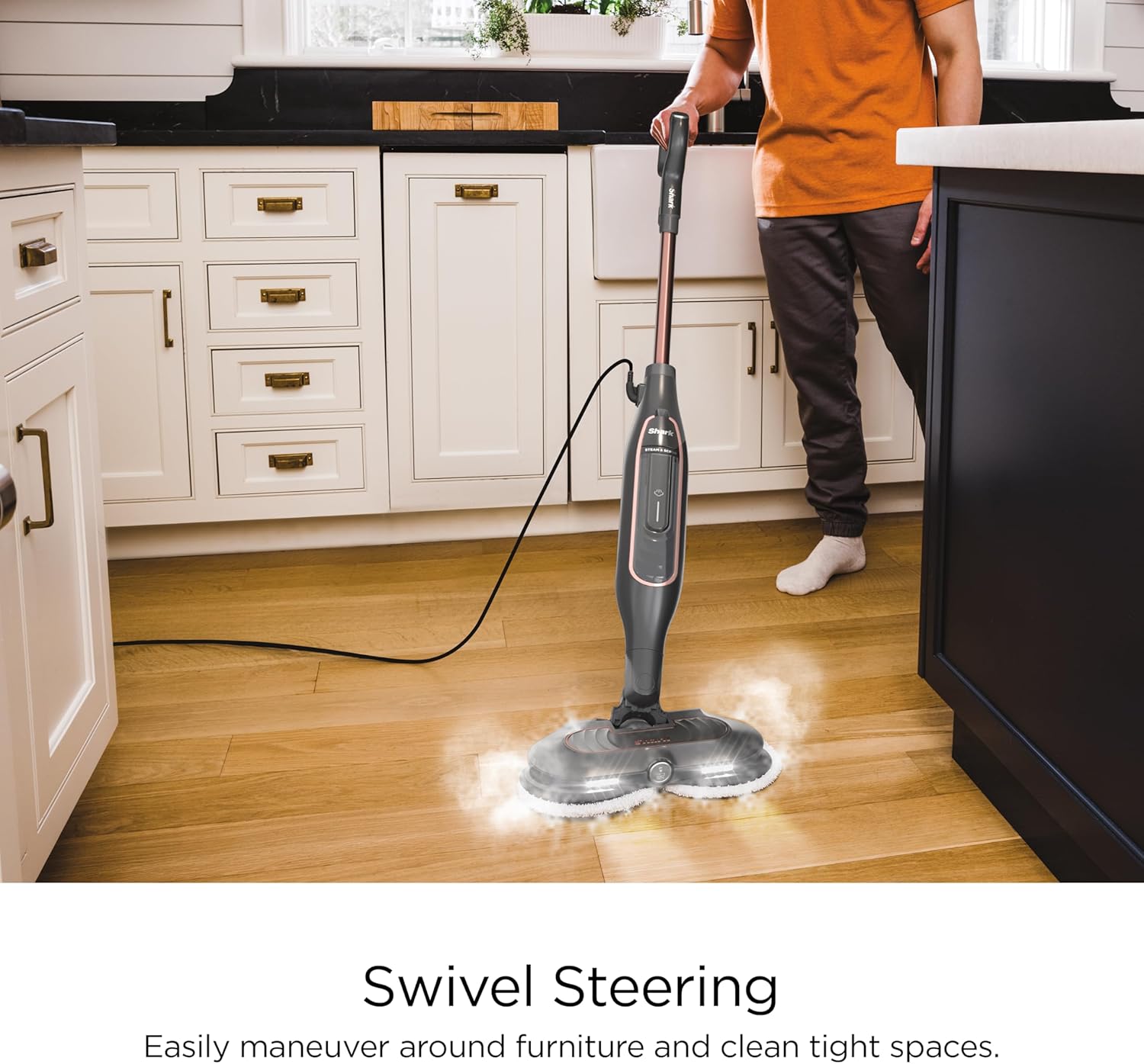 Shark Steam Mop S7201 - Powerful Scrubbing & Sanitizing Cleaner | Gray/Rose Gold Finish