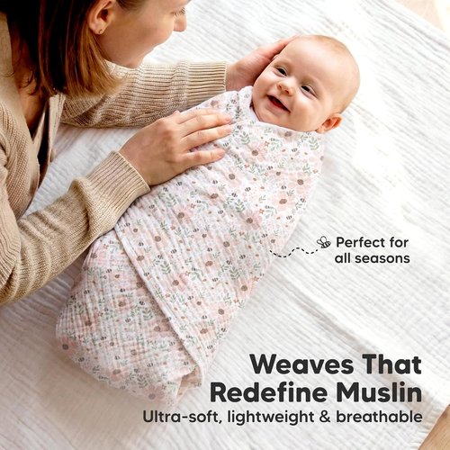 Flora Vale 3-Pack Muslin Swaddle Blankets - Soft, Breathable 47x47 Cotton Baby Blankets for Newborns