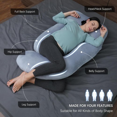 MOON PARK U-Shaped Pregnancy Pillow - Full Body Support for Back, Legs & Belly - 57 Inch - Grey