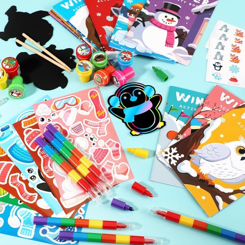 BenLouis Winter Party Favors Set - Holiday-Themed Coloring Books for Kids | 12-Pack Classroom Gift Prizes