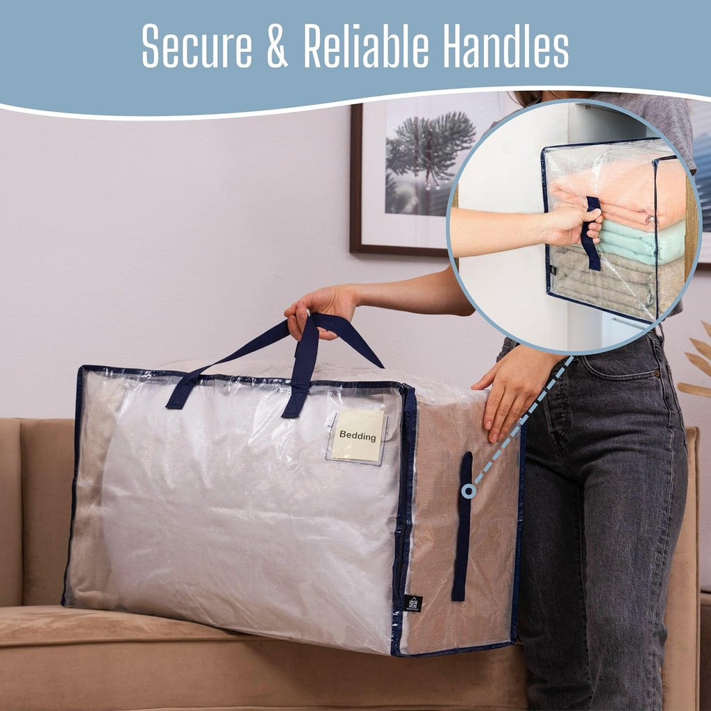 VENO Extra Large Clear Moving Bags - Heavy Duty Storage Totes with Reinforced Handles & Strong Zippers | 4 Pack