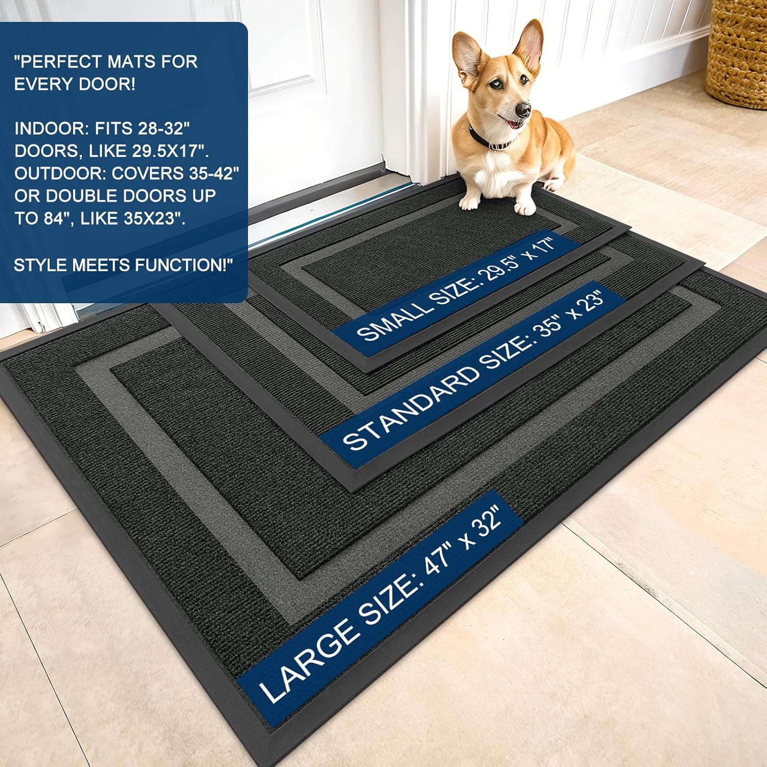 OLANLY Waterproof Front Door Mat - All-Season, Fade Resistant, Easy Clean | 59x20 Inches, Black