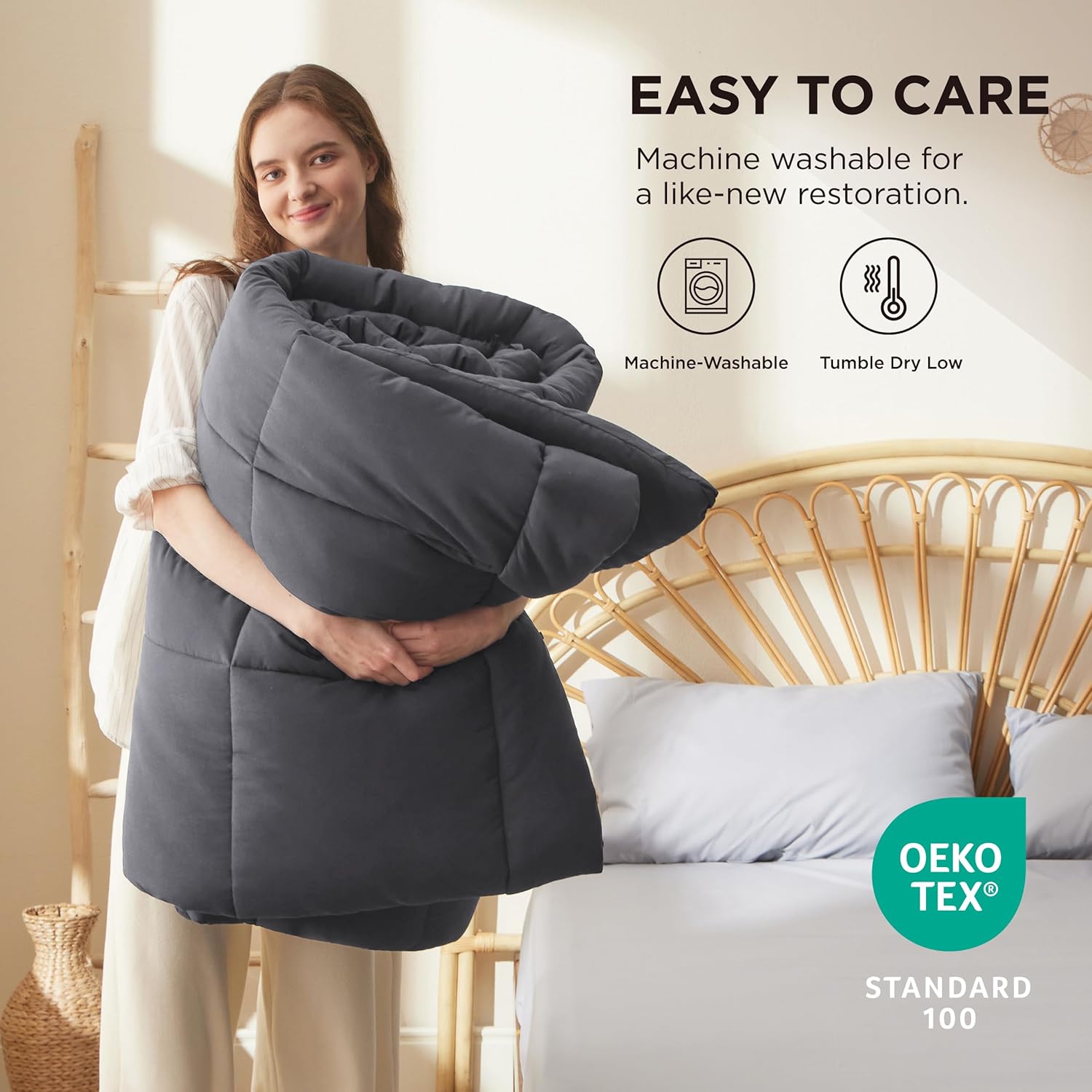 Bedsure Comforter Duvet Insert - All-Season Quilted Down Alternative Blanket, Dark Grey, Queen Plus 90x90 Inches