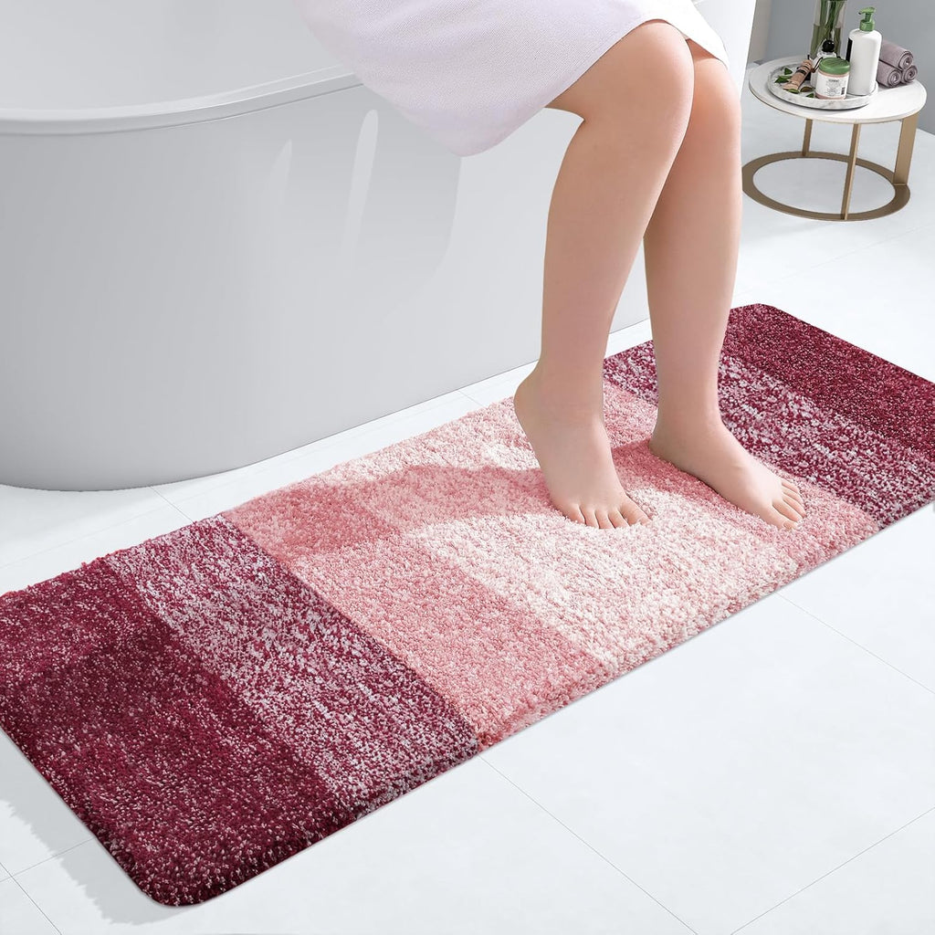 OLANLY Bathroom Runner Rug - Extra Soft Microfiber Mat 47x17 | Quick Dry, Washable, Rubber Backing - Red