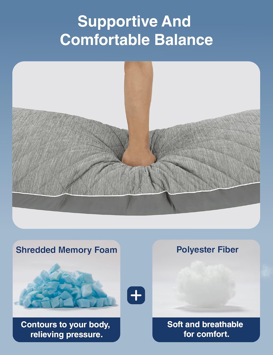 ZonLi Cooling Body Pillow - Memory Foam Support for Side Sleepers & Pregnancy | 20 x 54 Inch, Grey