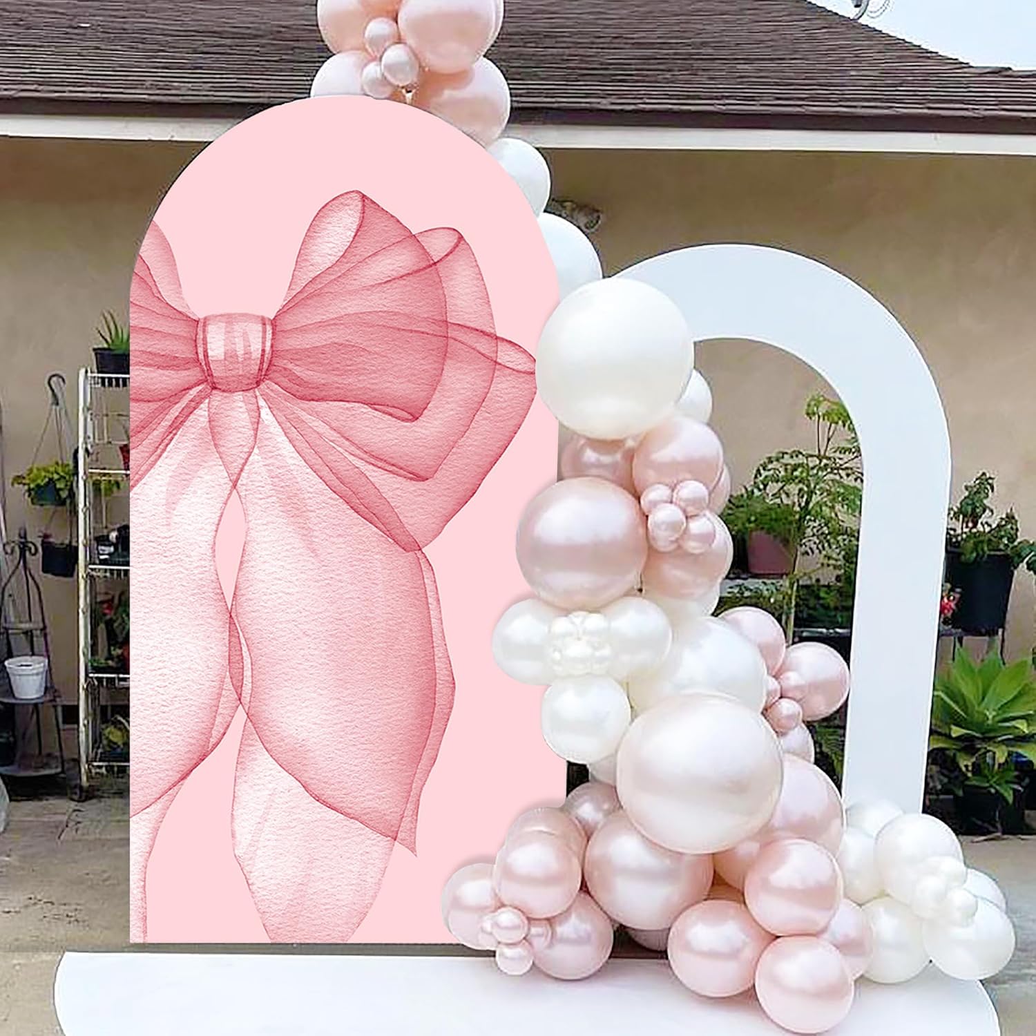 Sensfun Pink Bow Arch Backdrop - 2-Sided Pastel Pink Bowknot Cover for Girls' Birthday & Bridal Showers | 2.6x6ft