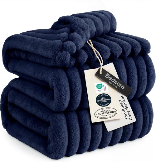 Bedsure GentleSoft Navy Fleece Blanket - Cozy Soft Couch Throw, Perfect for Women & Girls, 108x90 Inches