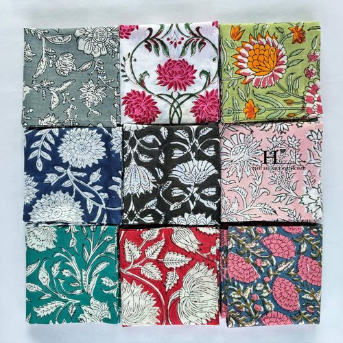 Assorted Mix and Match Hand Block Floral 100% Cotton Cloth Napkins Perfect for Kids,Wedding Events,Home Parties and Dining Table-Zero Waste Napkins