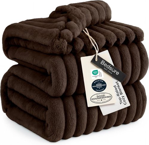 Bedsure GentleSoft Fleece Blanket - Cozy Dark Chocolate Throw for Couch, 108x90 Inches