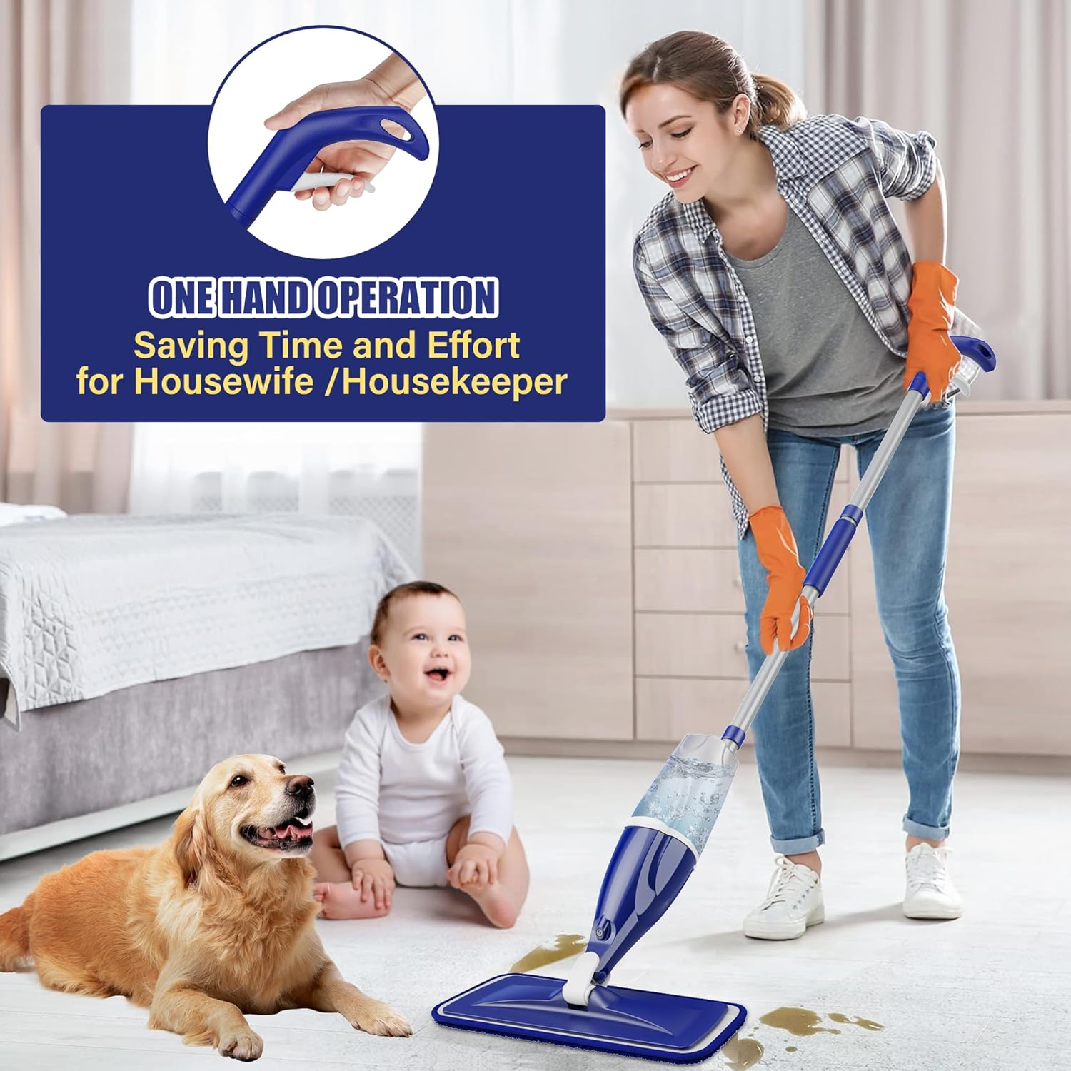 Skiennix Microfiber Spray Mop - Versatile Wet/Dry Floor Cleaner with 3 Washable Pads | Ideal for Hardwood, Tile, and Vinyl