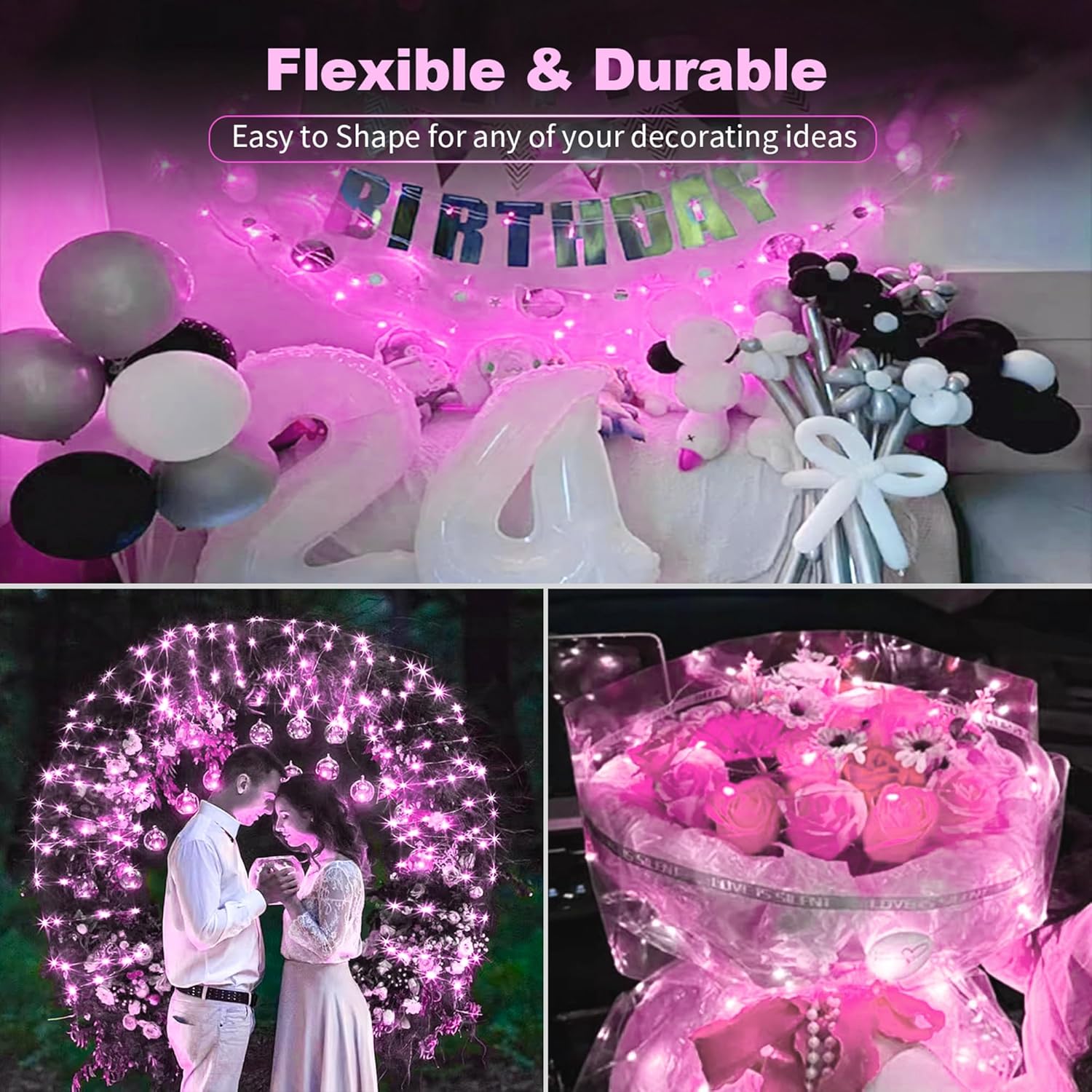 Skiennix 20 Pack LED Fairy Lights - Battery Operated Mini Twinkle String Lights for Weddings & Holidays | Pink
