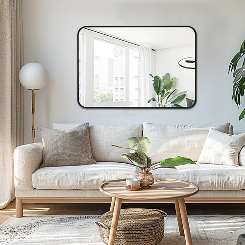 Fabuday Big Black Bathroom Mirror for Over Sink Wall - 26x38 Rounded Rectangle Mirror with Matte Metal Frame, Large Rectangular Vanity Mirrors for Bedroom, Entryway, Horizontally/Vertically