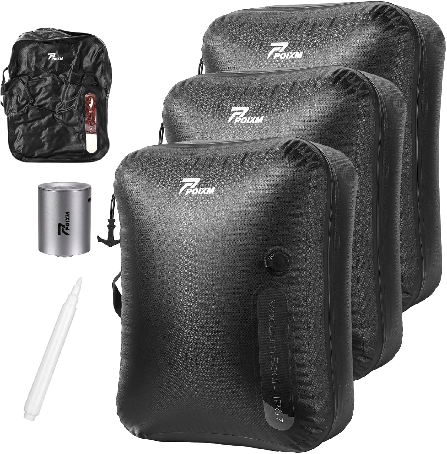 Skiennix Vacuum Bags for Travel - Wireless Pump Included, IP67 Waterproof, 3 Pack for Space Saving Storage