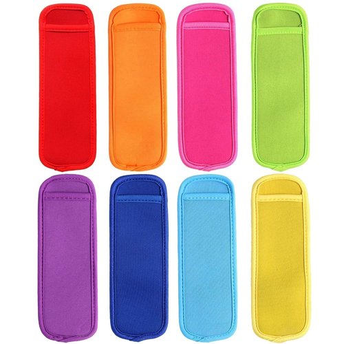 JANYUN 24 Pack Reusable Popsicle Bags Ice Pop Sleeves Antifreezing Sleeves, 8 Colors