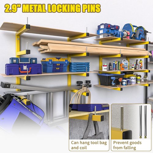 Heavy Duty Lumber Storage Rack by [Brand Name] - 4-Pack Wall-Mounted Organizer | 8-Level System, Holds Up to 1600 Lbs