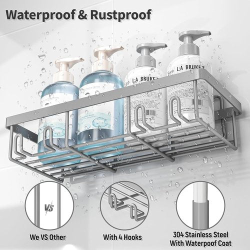 Liuoud Shower Caddy Organizer - Rustproof Stainless Steel Wall Storage Basket | 5 Pack, Large Capacity, Grey