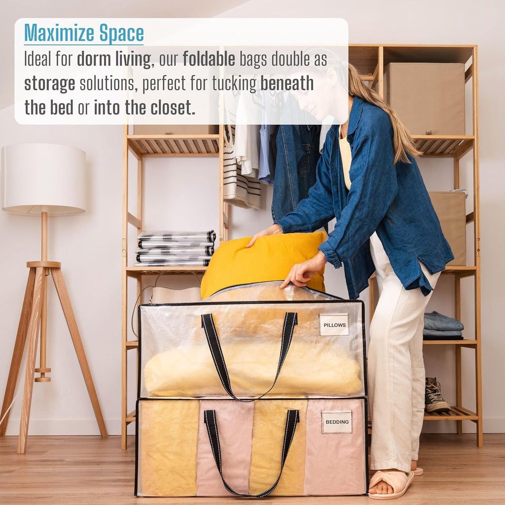 VENO Heavy Duty Moving Bags - Clear Storage Bins with Lids for Clothes, Blankets & More | 2 Pack