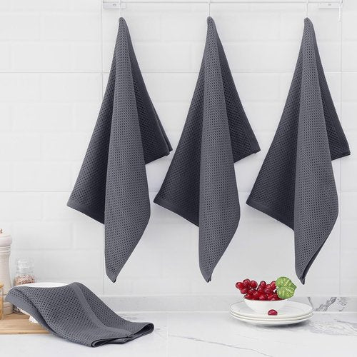 Homaxy 100% Cotton Oversized Waffle Weave Dish Towels - Ultra Soft & Absorbent, 20 x 28 Inches, 6-Pack | Dark Grey