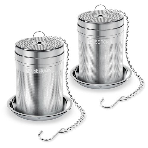 House Again 2 Pack Tea Infusers, Extra Fine Mesh Tea Strainers for Loose Tea, Updated Slim Threaded Lid & 304 Stainless Steel, Loose Leaf Tea Steeper for Brew Tea Spices & Seasonings