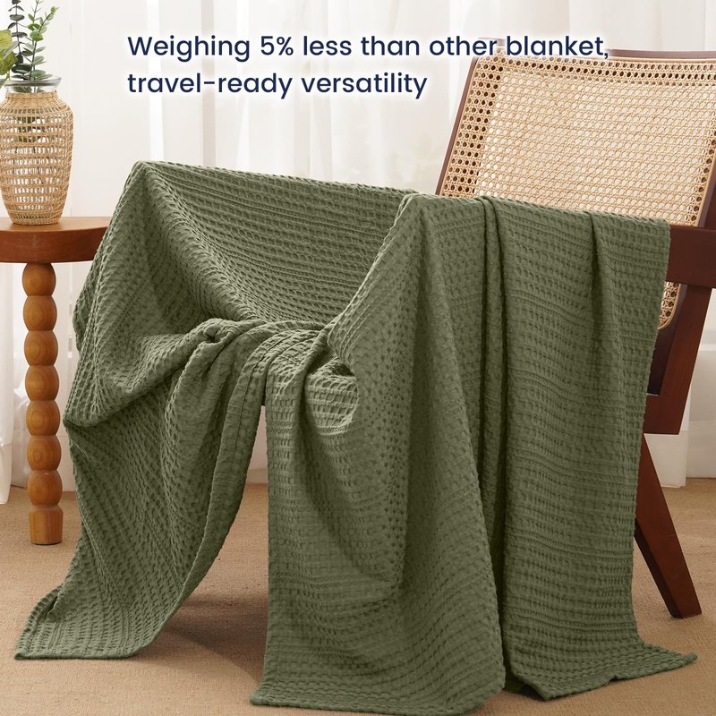 PHF Lightweight Waffle Weave Throw Blanket 50"x 60", Soft Woven Summer Blanket for Hot Sleepers - Aesthetic Home Decor for Couch Bed Sofa, Pet Friendly, Olive Green