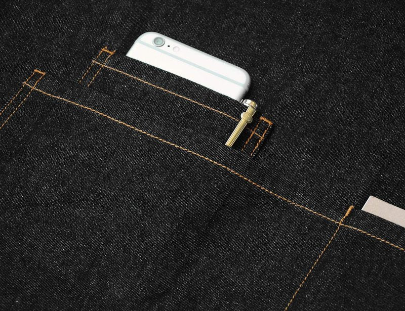 DingSay Trendy Server Denim Apron with 3 Pockets for Men Women, Professional Black Bib Aprons for Chef Cooking Kitchen Grilling BBQ, with Adjustable Neck Strap (Black Denim 7#)