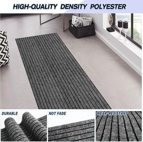Custom Size Non-Slip Area Rug Runner by [Brand Name] - Easy Clean Waterproof Design | 2FT x 6FT Gray Stripe