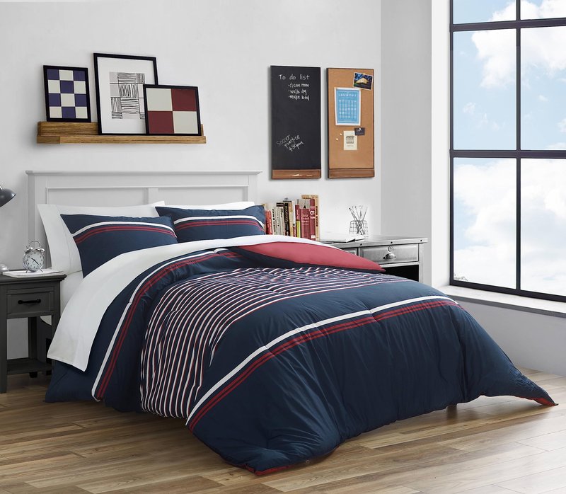 Nautica - Queen Duvet Cover Set, Cotton Reversible Bedding with Matching Shams, Medium Weight for All Seasons (Mineola Navy, Queen)