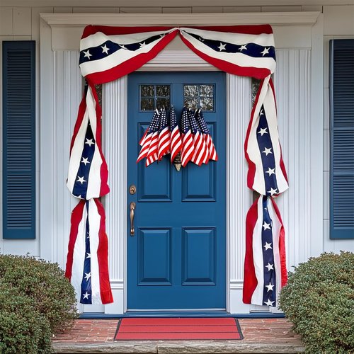 MCJC Patriotic Door Decorations - American Flag Bunting & Star Garland for 4th of July Festivities