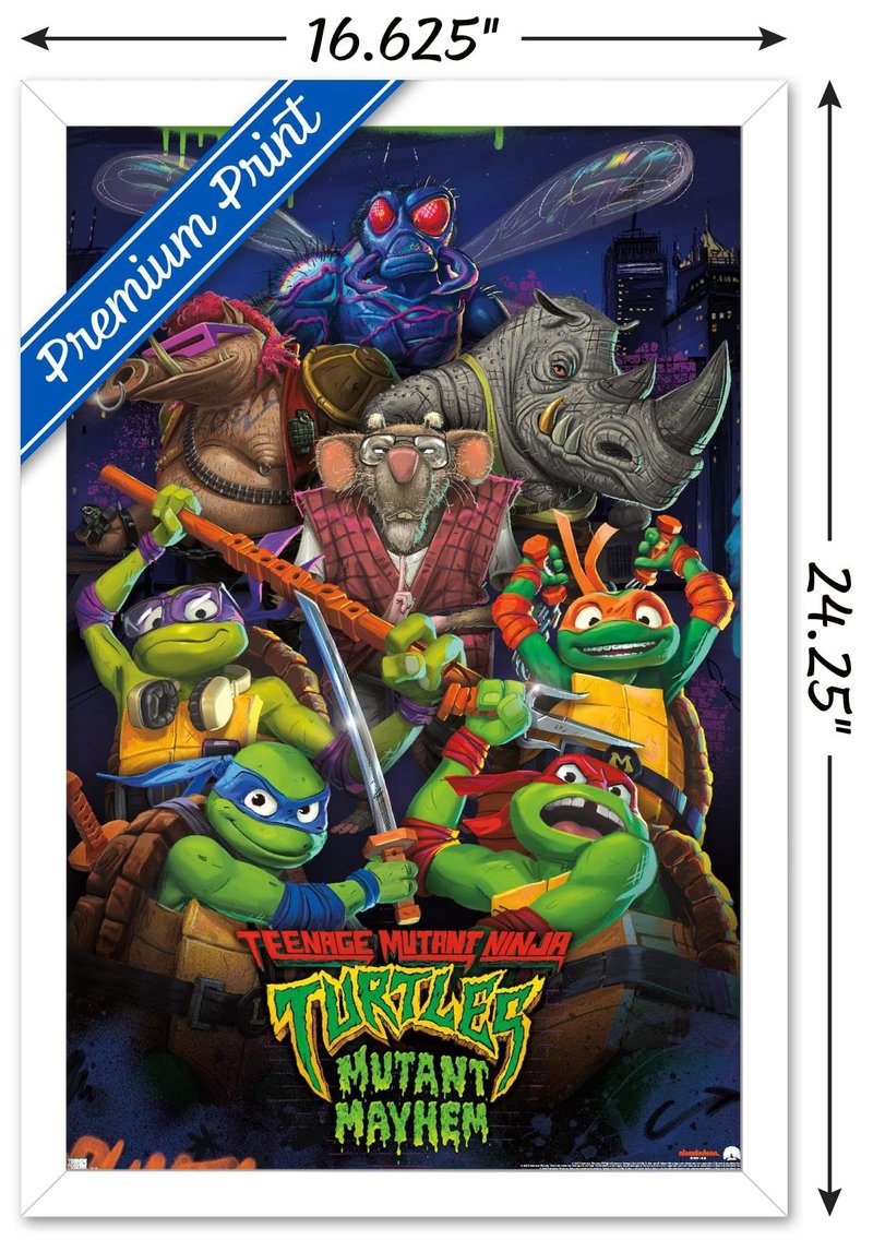 Trends International Teenage Mutant Ninja Turtles: Mutant Mayhem - Group Wall Poster, 22.4L x 14.7W, White Framed Version