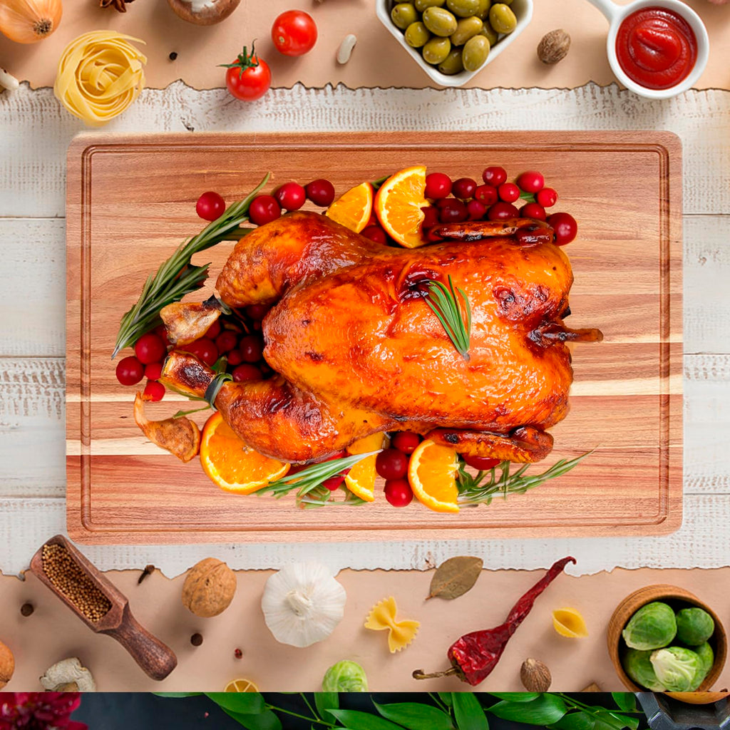 Extra Large Acacia Wood Cutting Board for Kitchen, 24 x 18 Inch Large Butcher Block Chopping Board with Juice Groove, Thick Wood Cutting Boards Carving Board for Turkey Meat Vegetables BBQ