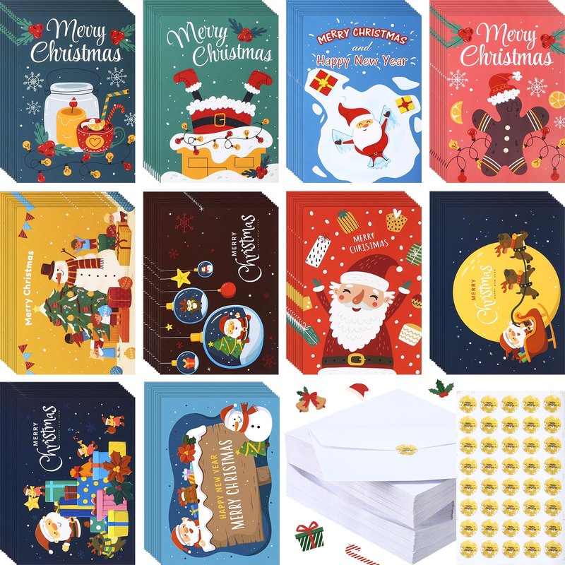 Fulmoon 360 Set Christmas Cards with Envelopes Stickers Blank Inside Christmas Cards Bulk Boxed Vintage Christmas Cards Boxed Christmas Cards Merry Christmas Cards with 360 Envelopes and Stickers