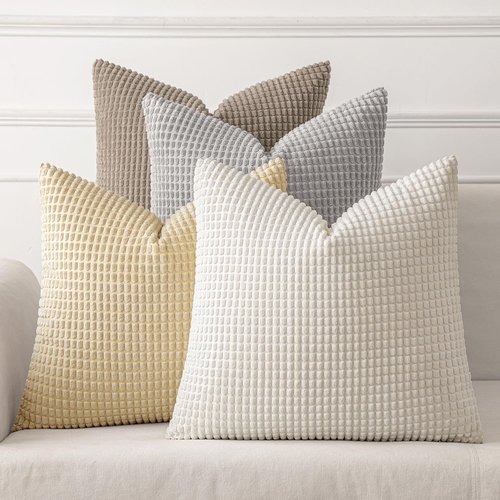MIULEE Decorative Pillow Covers - Rustic Farmhouse Boho Style | Set of 4, 18x18 Inch Corduroy for Sofa & Living Room