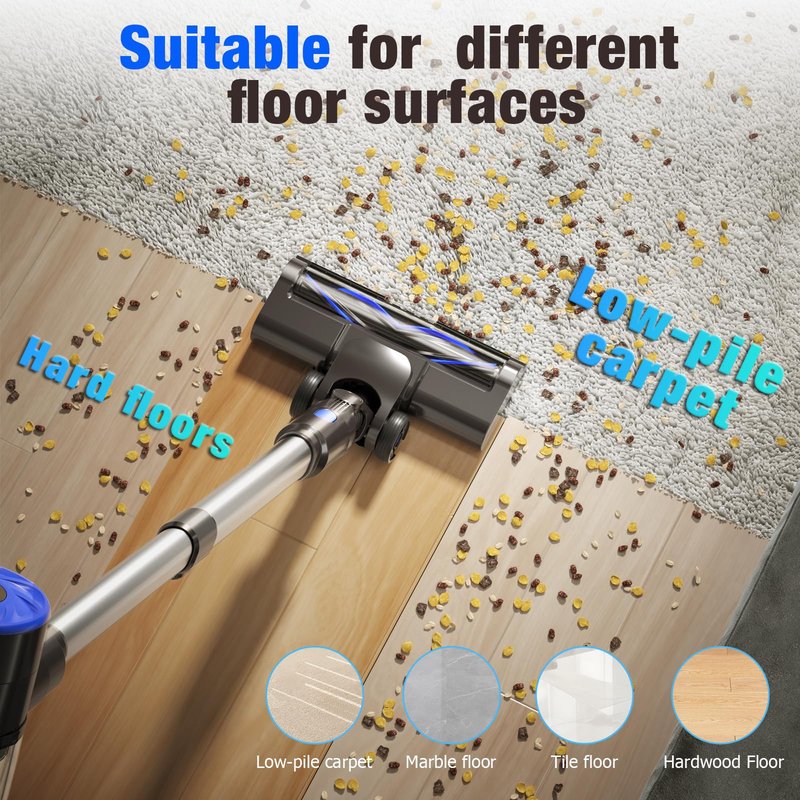 AIRDIYA Cordless Vacuum Cleaner, Super Power Suction Stick Vacuum Cleaners with 2200 mAh Battery,8-in-1 Lightweight Self-Standing, 35 Mins Runtime for Home Low-Pile Carpet Pet Hair