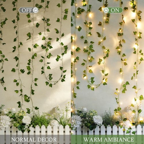 JMEXSUSS 100 LED Ivy Vines with Fairy Lights - 33 FT Waterproof String Lights with Remote | Warm White
